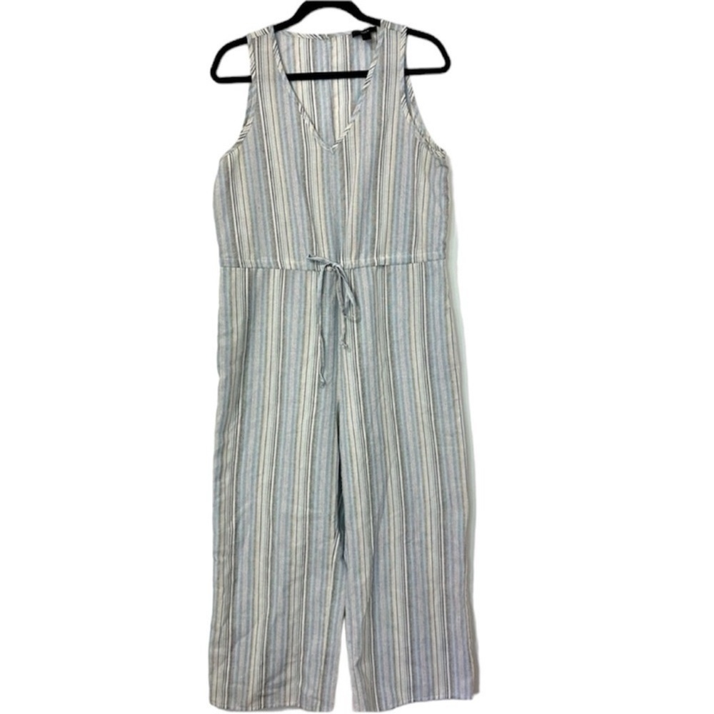 Anthropologie Drew Striped Sleeveless Linen Jumpsuit Womens Medium